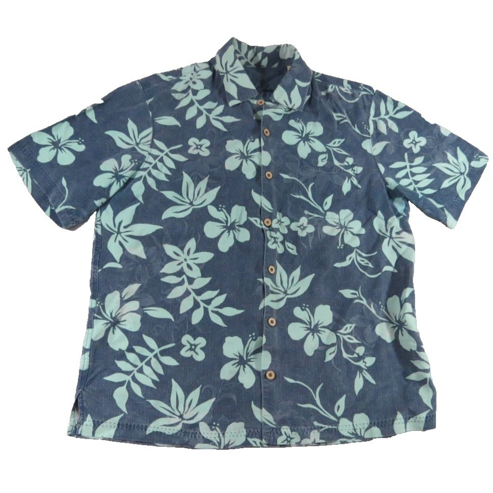 Tommy Bahama Men M VTG Y2K Silk Hawaiian Shirt Hibiscus Floral Coconut Button